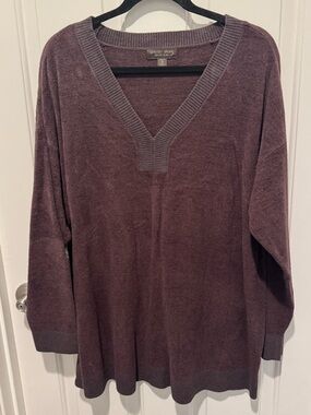 Barefoot Dreams Cozychic Ultra Lite V-Neck Tunic Brown Sweater Size 1X Petite